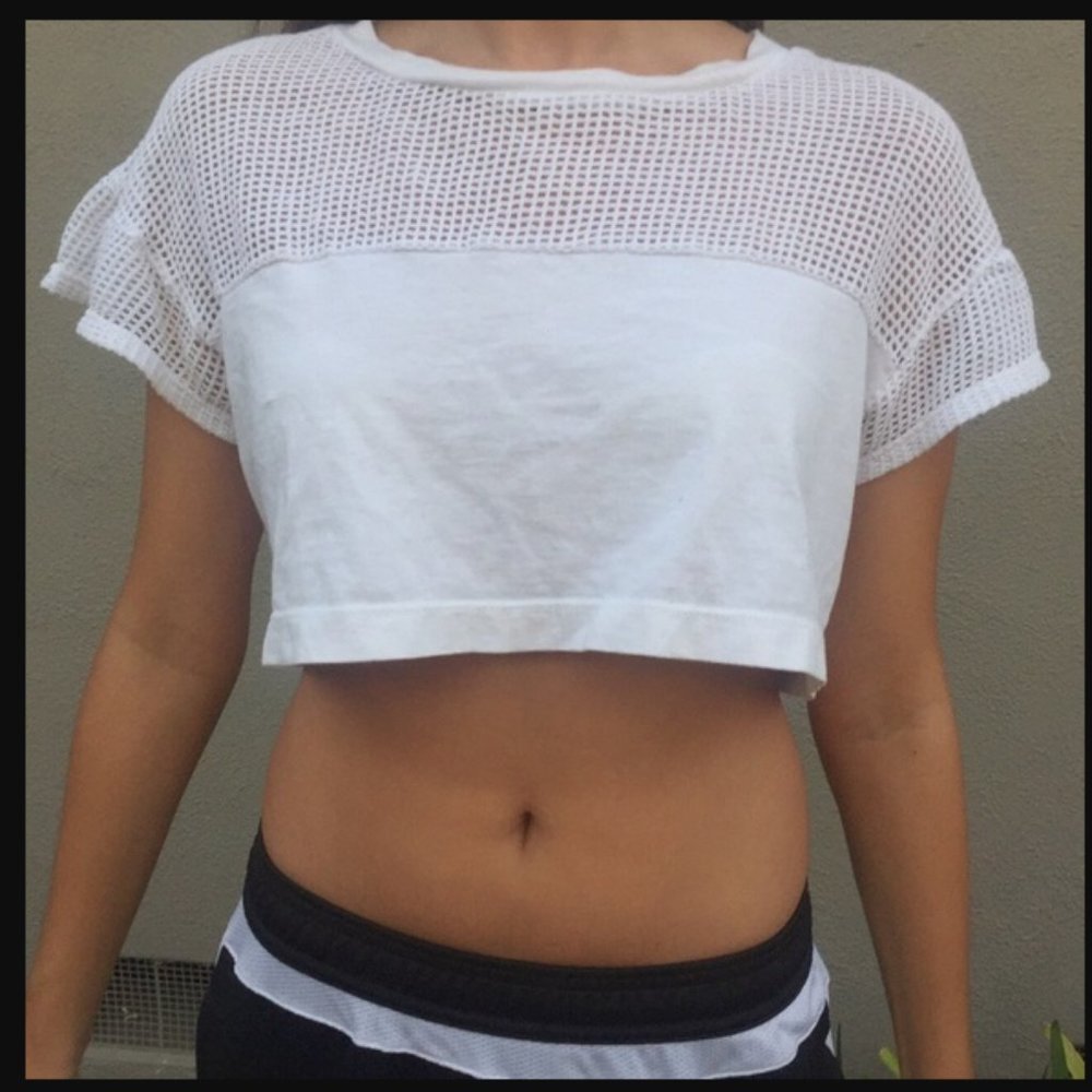 american apparel waffle mesh crop top white